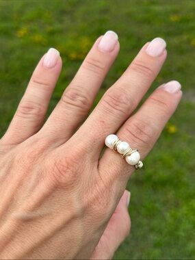 Gold Wire freshwater Pearls Stackable Ring - White Pearls